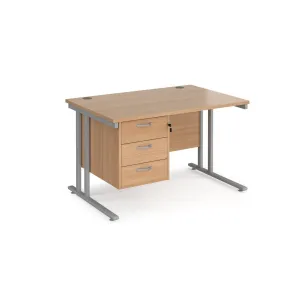 Maestro 25 cantilever leg straight desk with 3 drawer pedestal