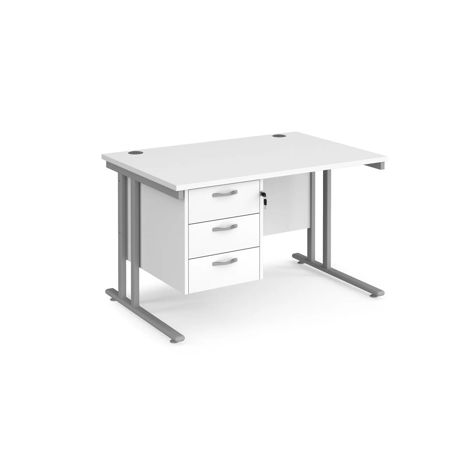 Maestro 25 cantilever leg straight desk with 3 drawer pedestal