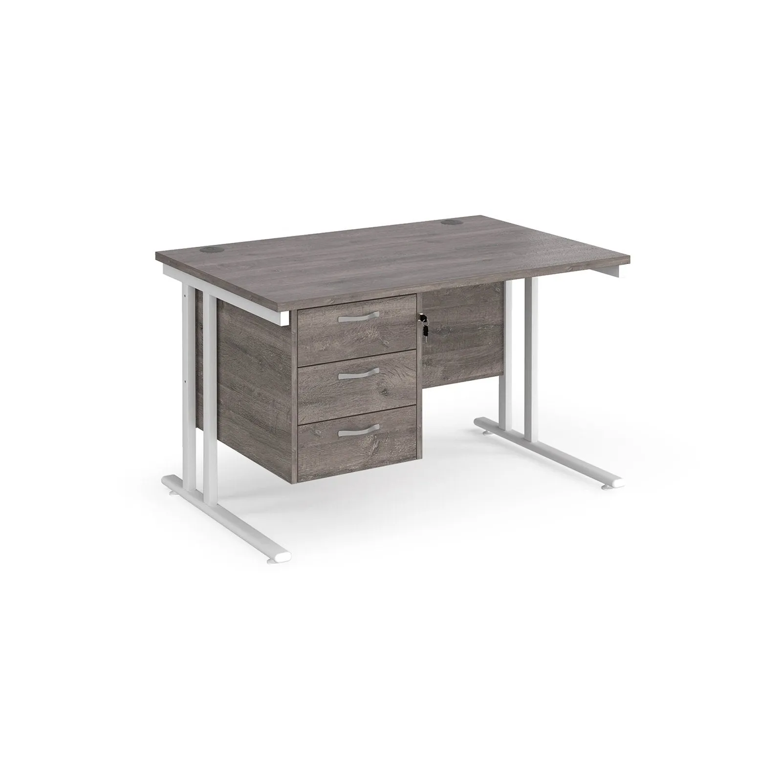 Maestro 25 cantilever leg straight desk with 3 drawer pedestal