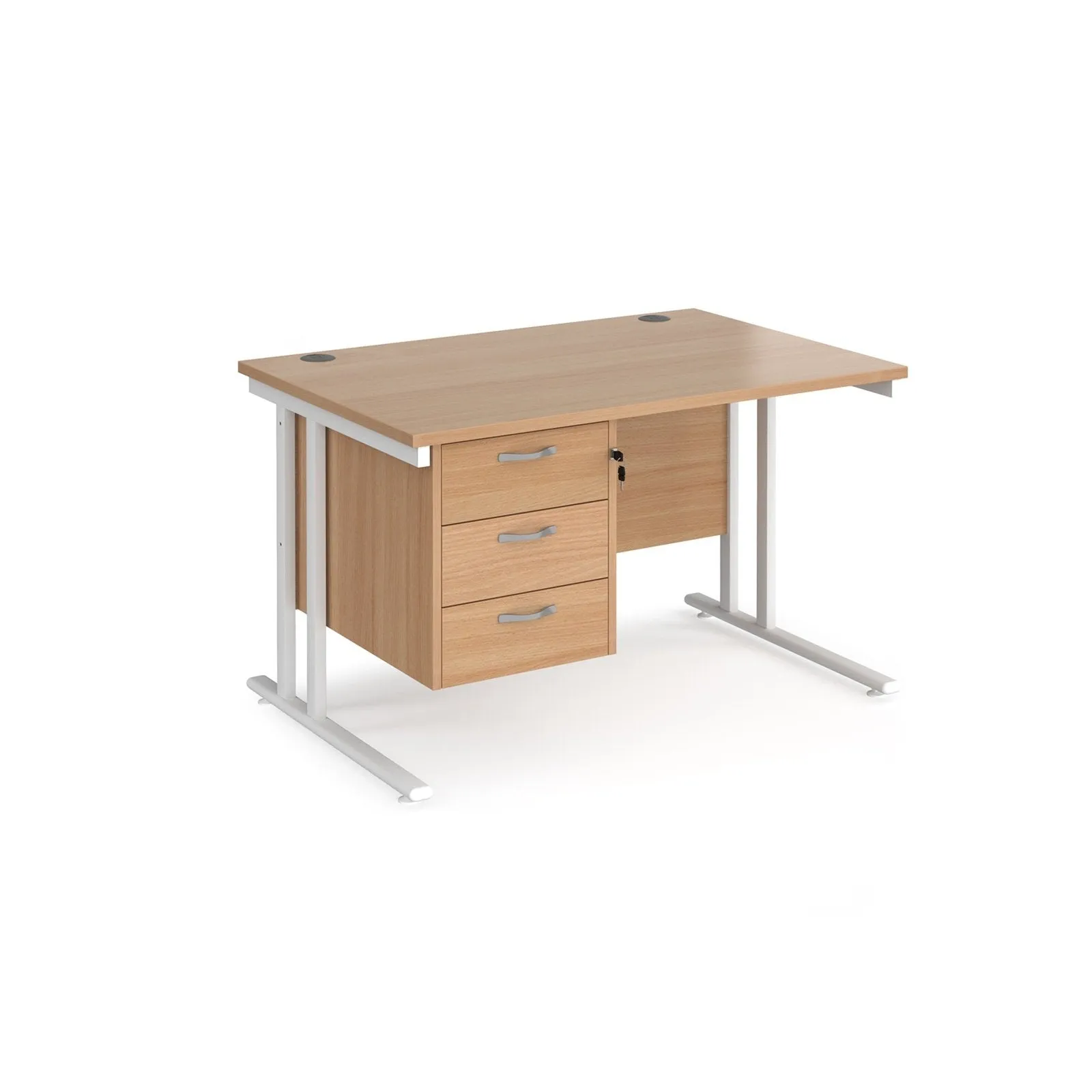 Maestro 25 cantilever leg straight desk with 3 drawer pedestal