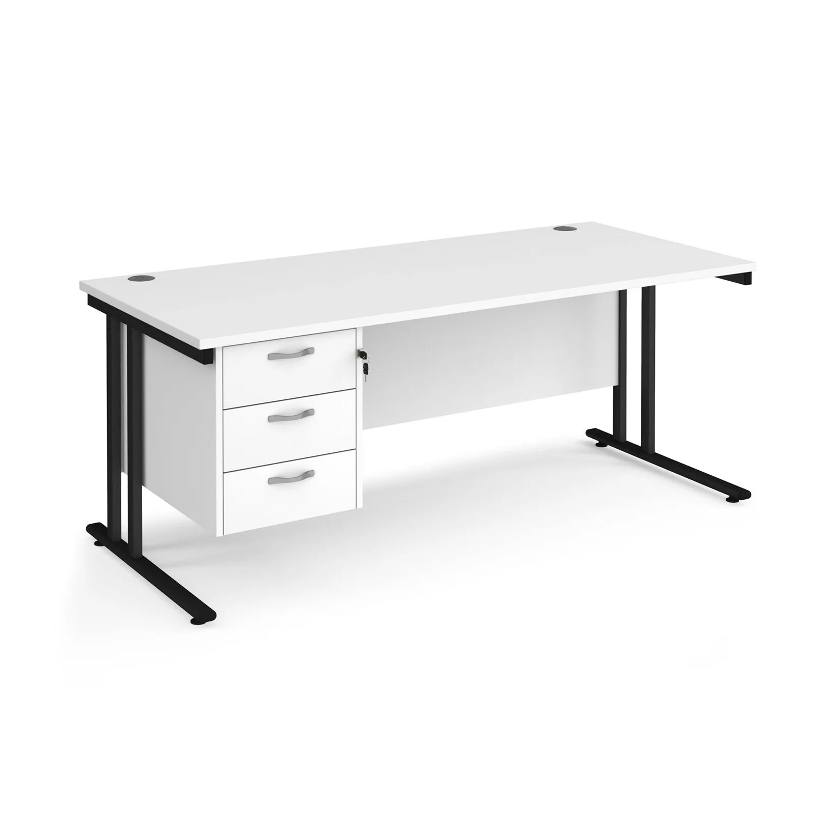 Maestro 25 cantilever leg straight desk with 3 drawer pedestal