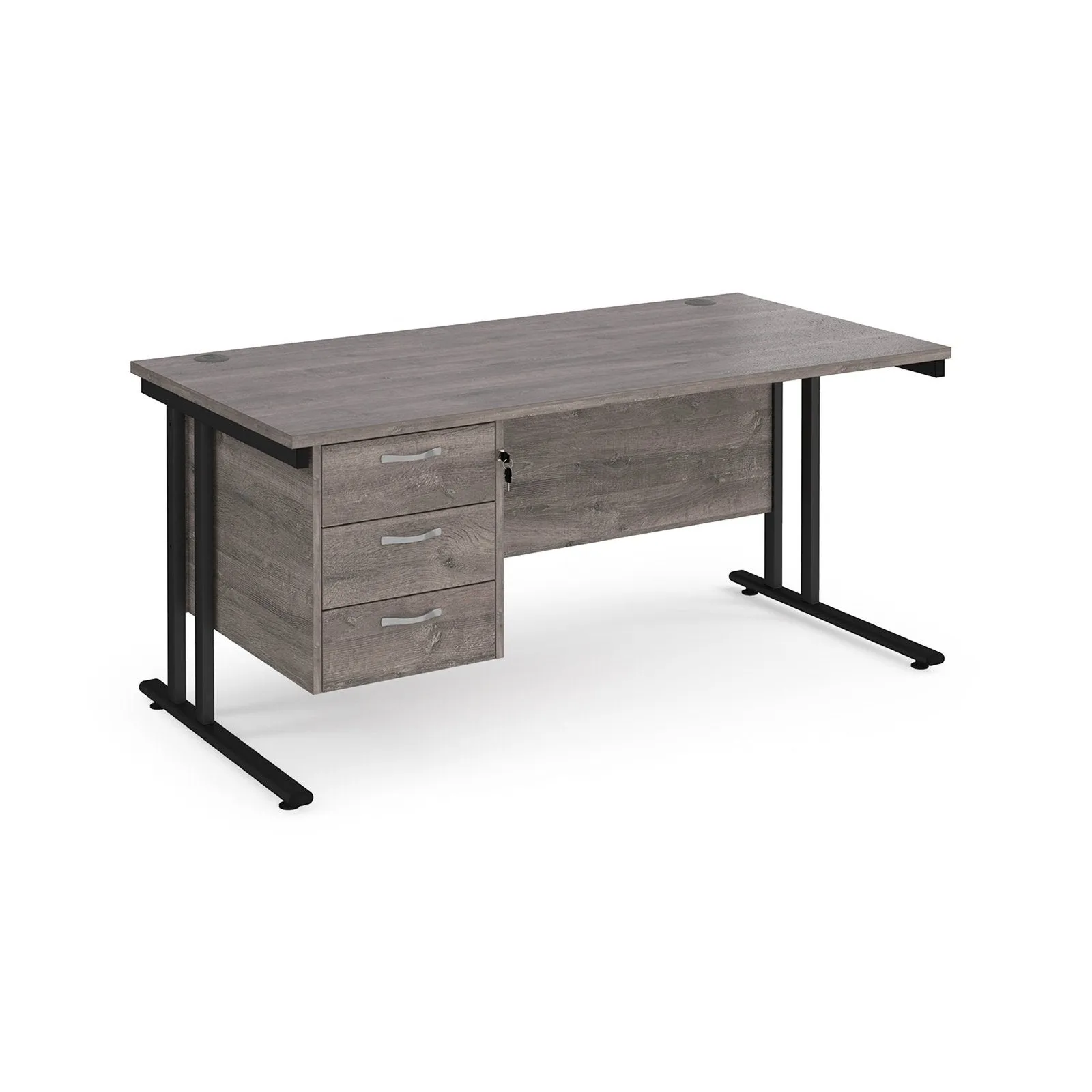 Maestro 25 cantilever leg straight desk with 3 drawer pedestal