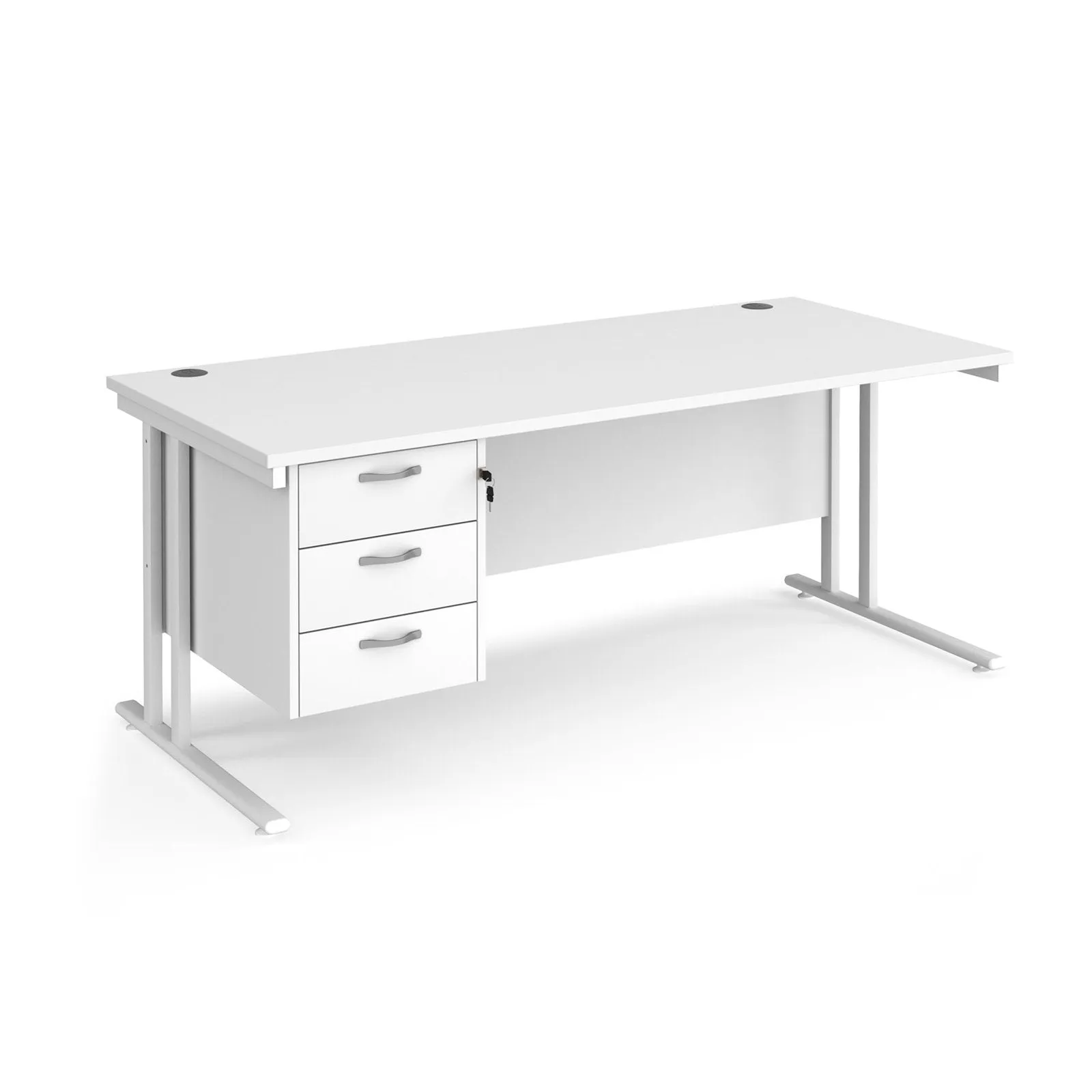 Maestro 25 cantilever leg straight desk with 3 drawer pedestal