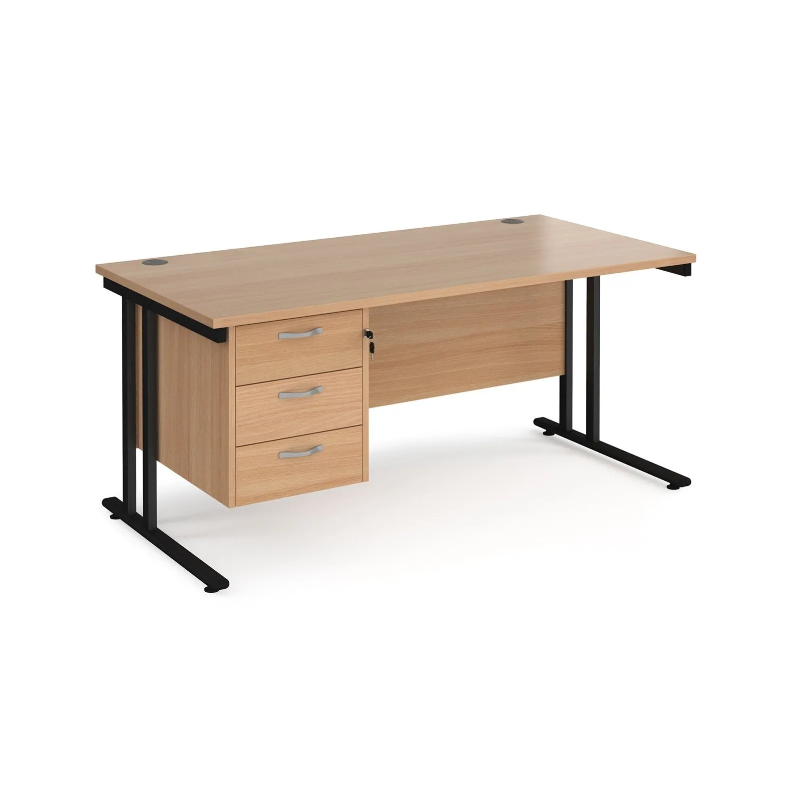Maestro 25 cantilever leg straight desk with 3 drawer pedestal