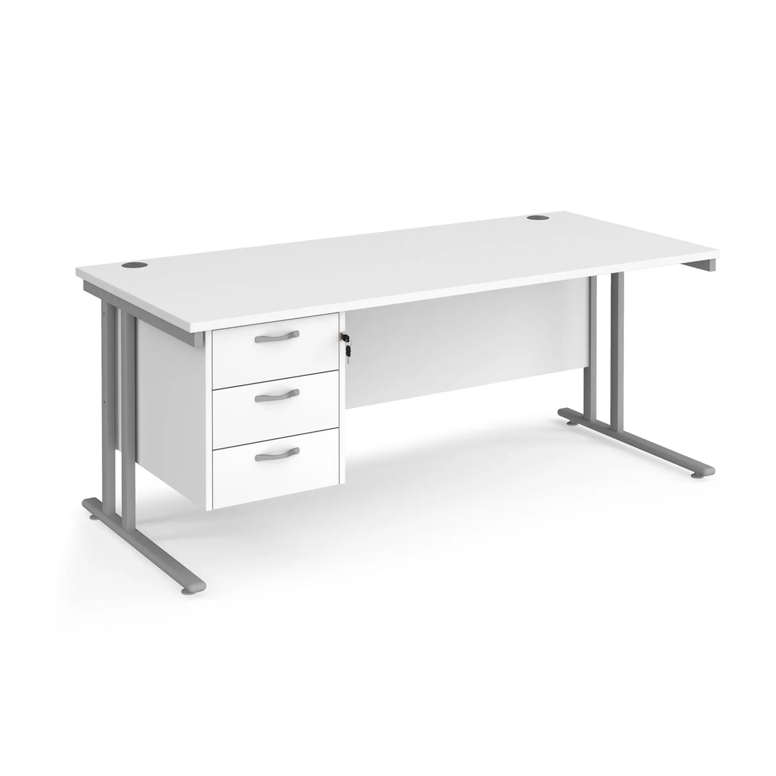 Maestro 25 cantilever leg straight desk with 3 drawer pedestal