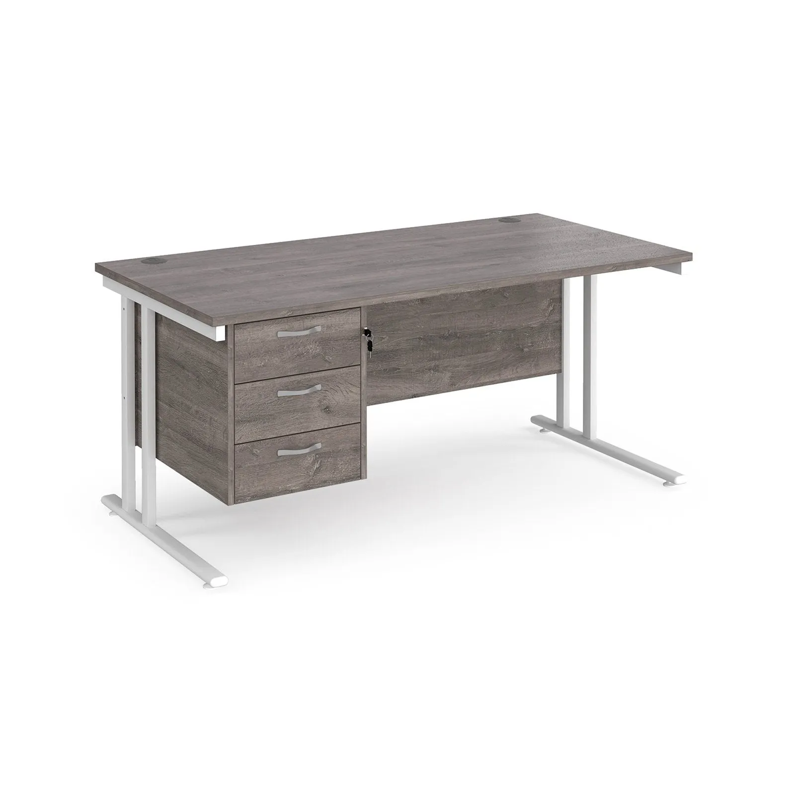 Maestro 25 cantilever leg straight desk with 3 drawer pedestal