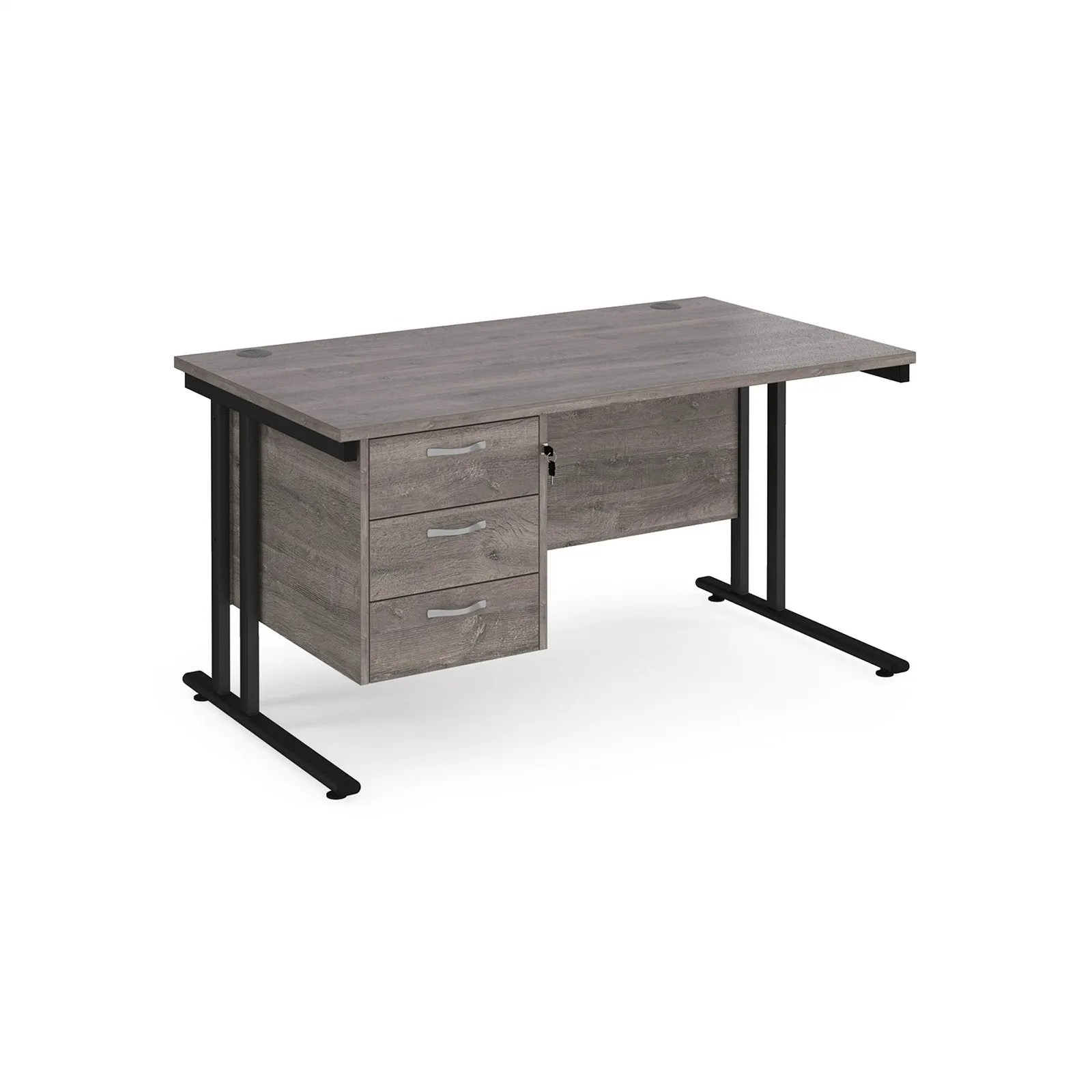 Maestro 25 cantilever leg straight desk with 3 drawer pedestal