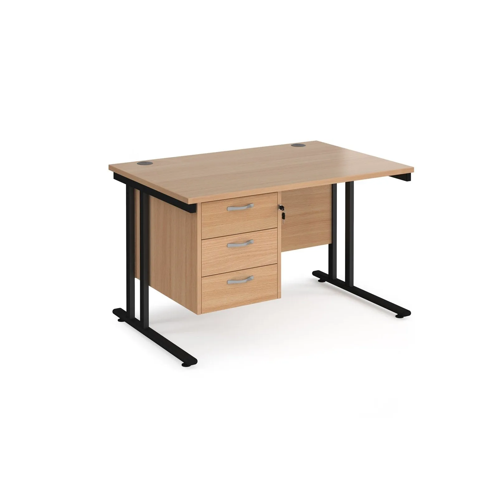 Maestro 25 cantilever leg straight desk with 3 drawer pedestal