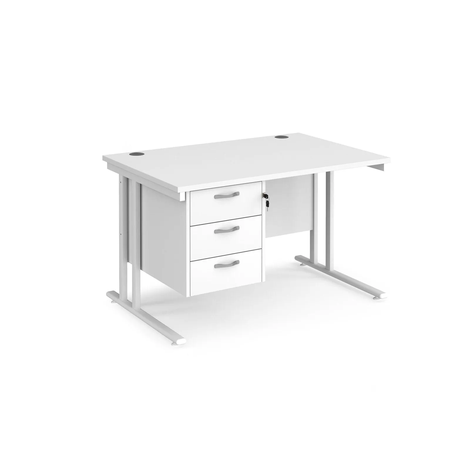 Maestro 25 cantilever leg straight desk with 3 drawer pedestal