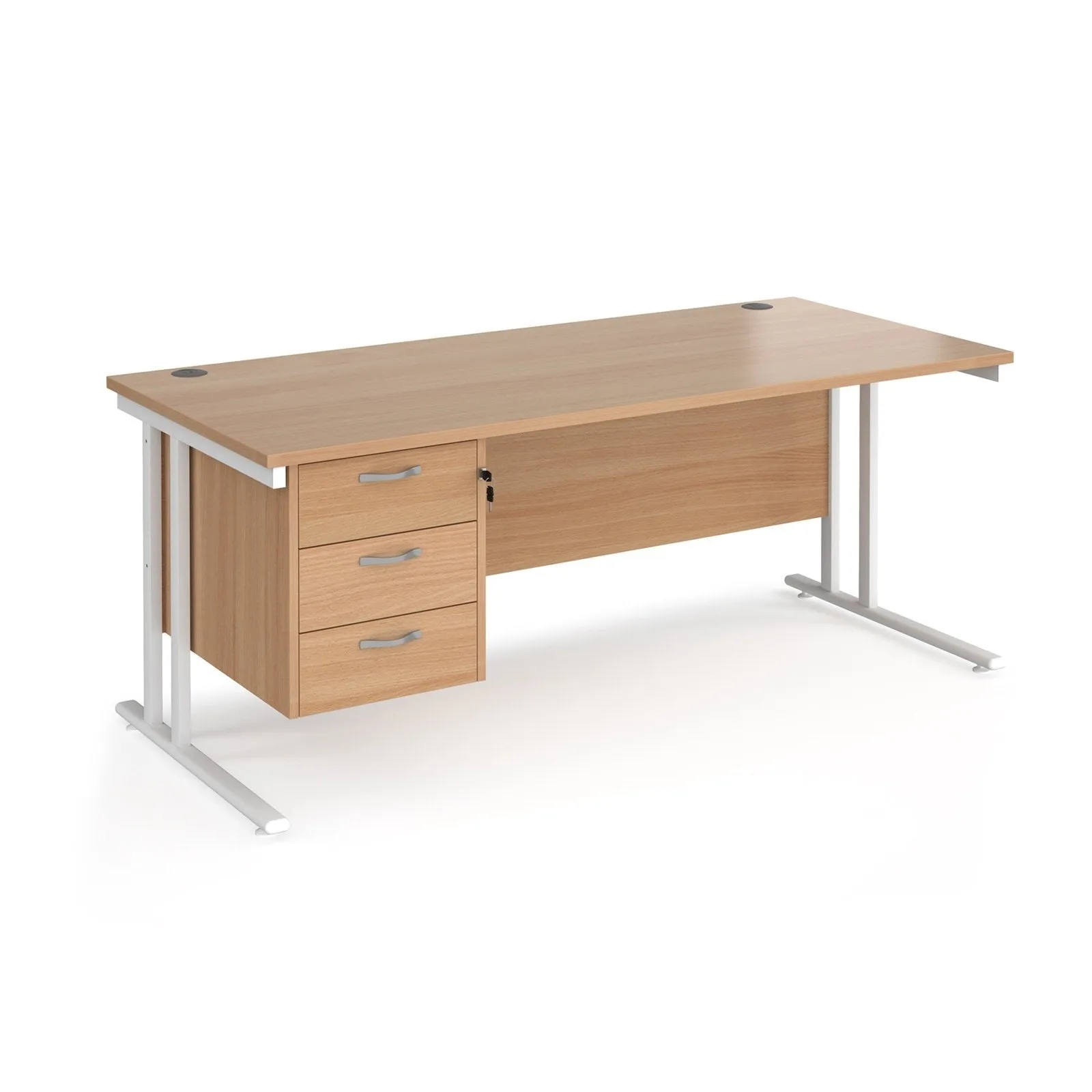 Maestro 25 cantilever leg straight desk with 3 drawer pedestal