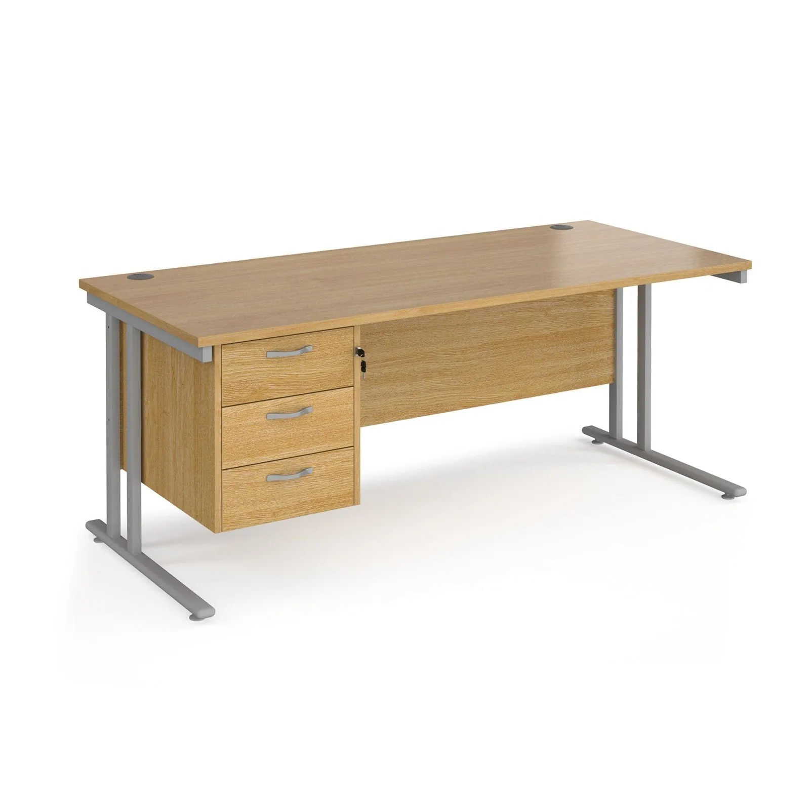 Maestro 25 cantilever leg straight desk with 3 drawer pedestal