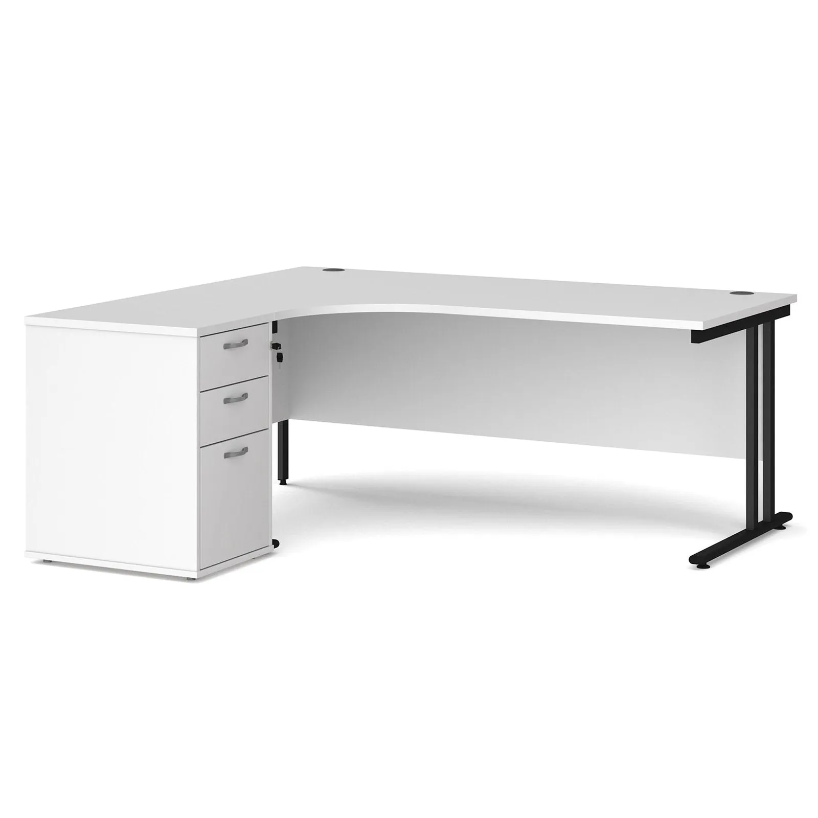 Maestro 25 left hand ergonomic desk with desk high pedestal