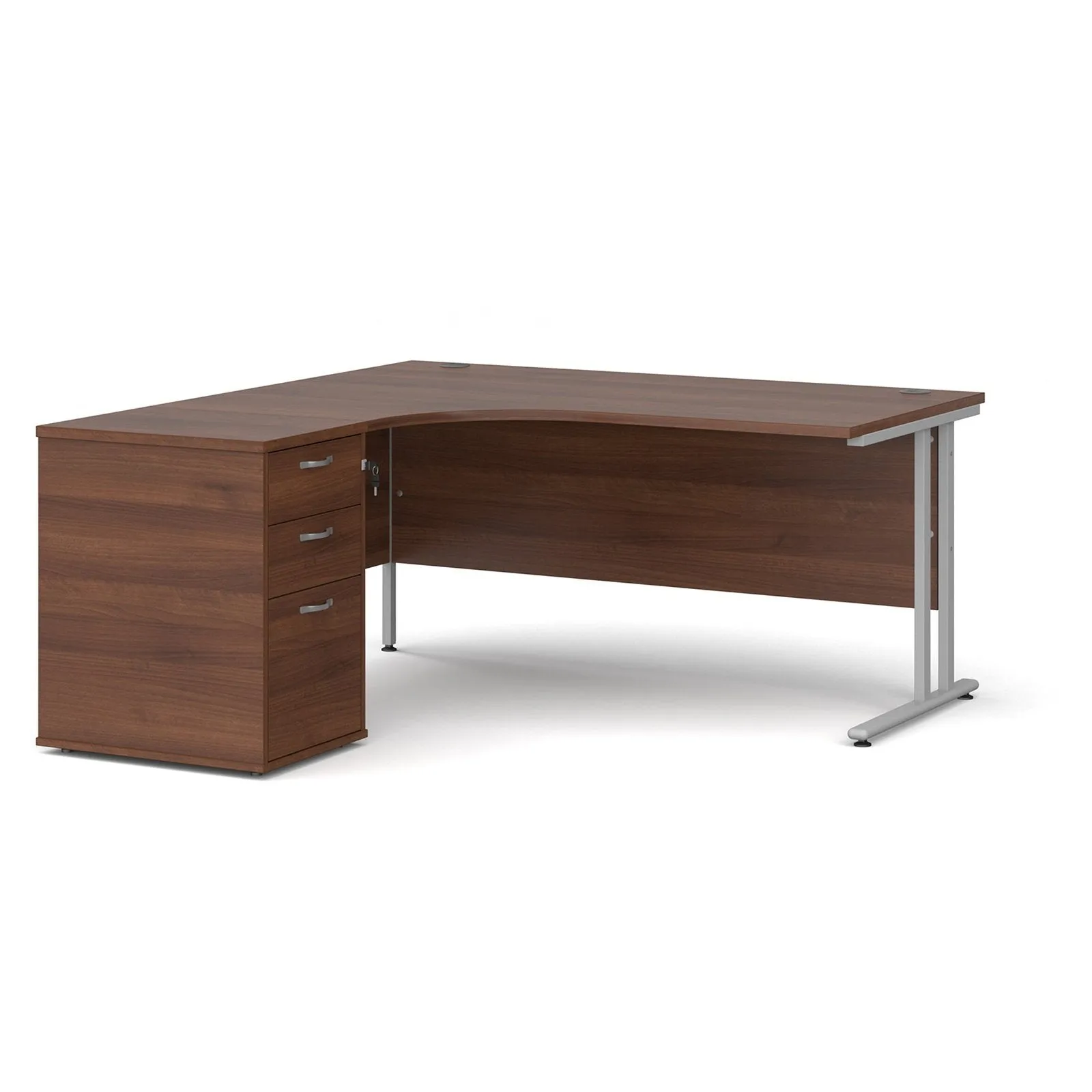 Maestro 25 left hand ergonomic desk with desk high pedestal