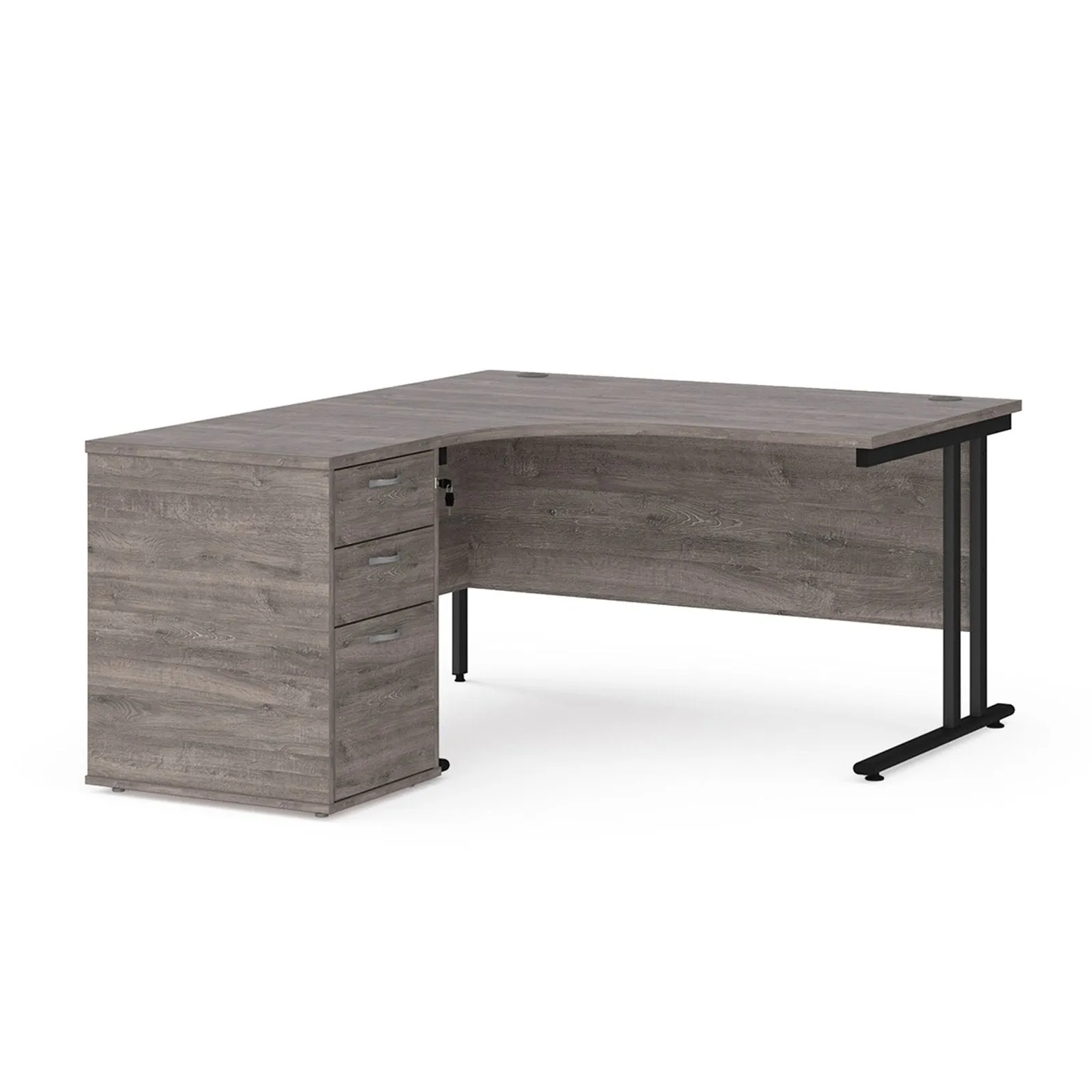 Maestro 25 left hand ergonomic desk with desk high pedestal