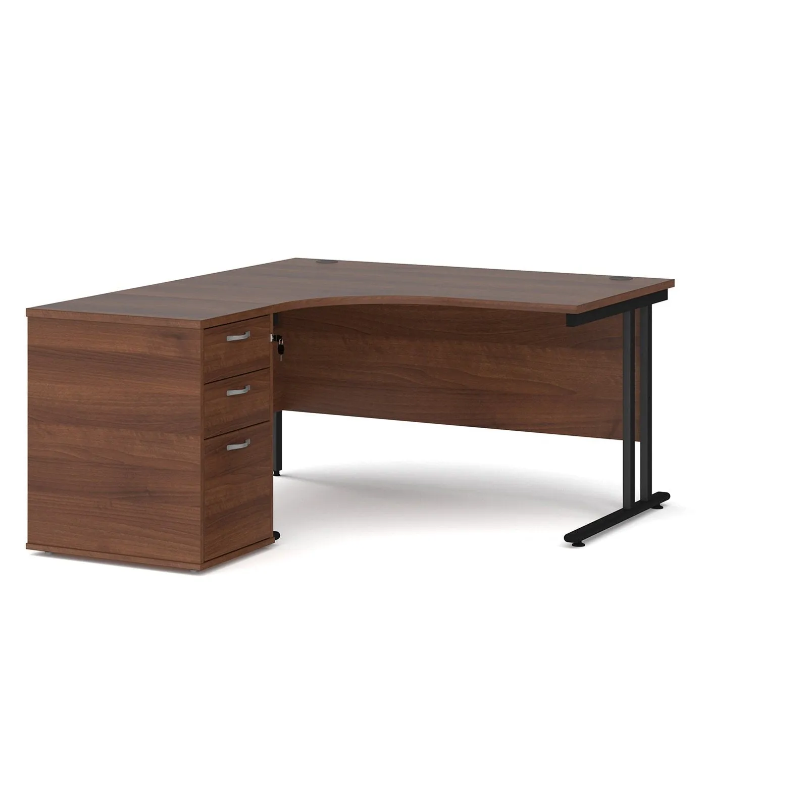 Maestro 25 left hand ergonomic desk with desk high pedestal
