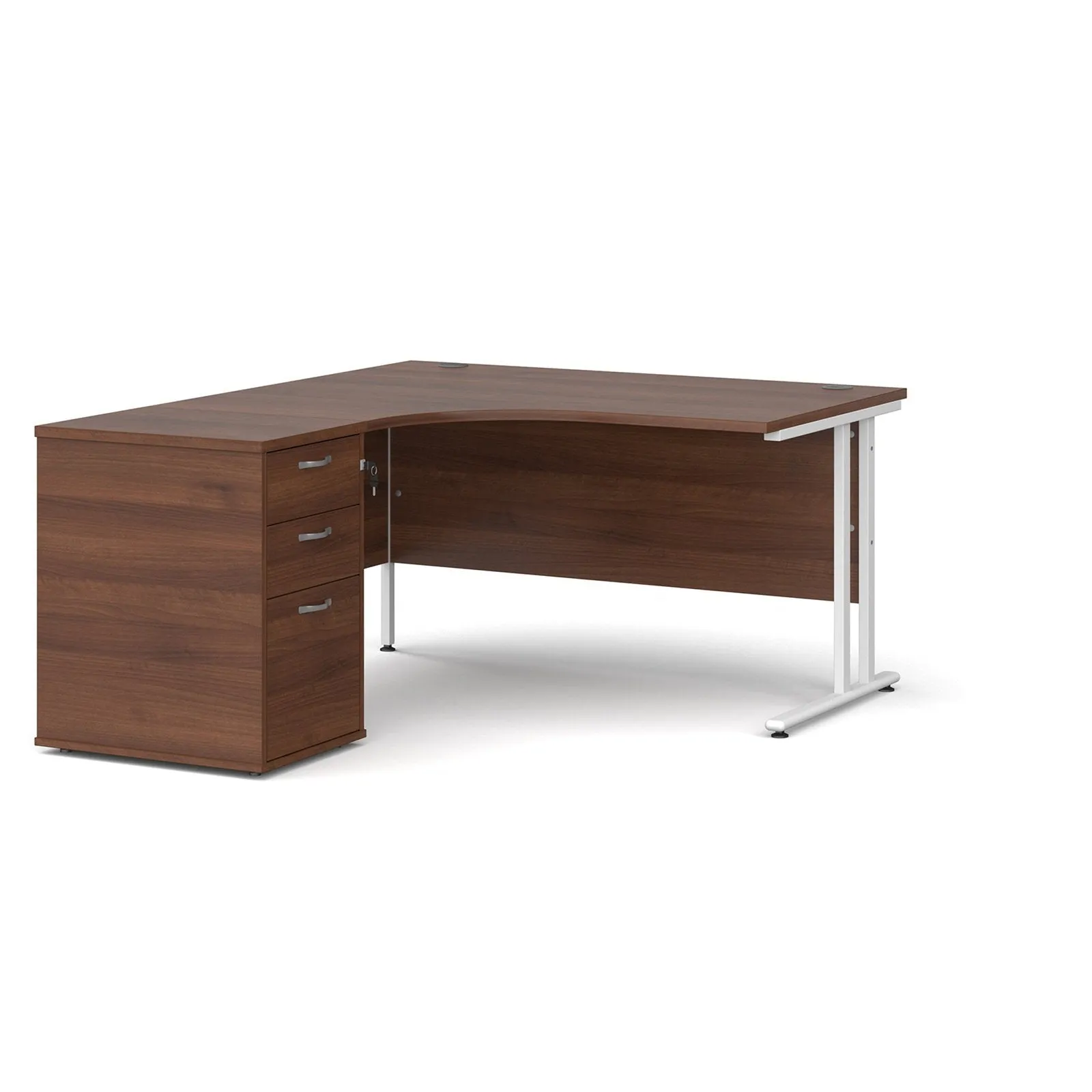 Maestro 25 left hand ergonomic desk with desk high pedestal
