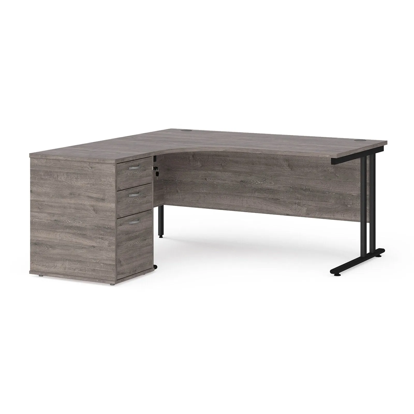Maestro 25 left hand ergonomic desk with desk high pedestal