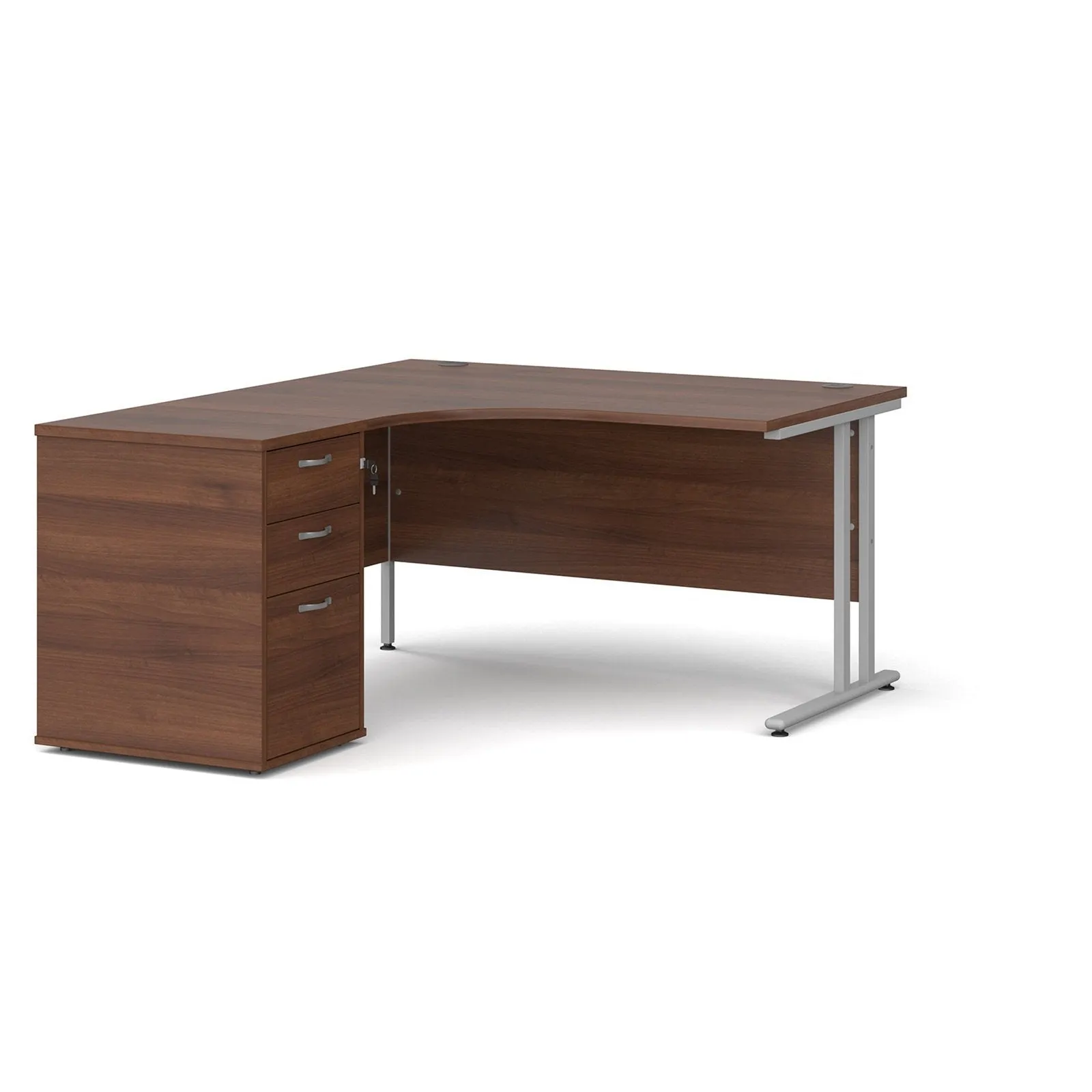 Maestro 25 left hand ergonomic desk with desk high pedestal