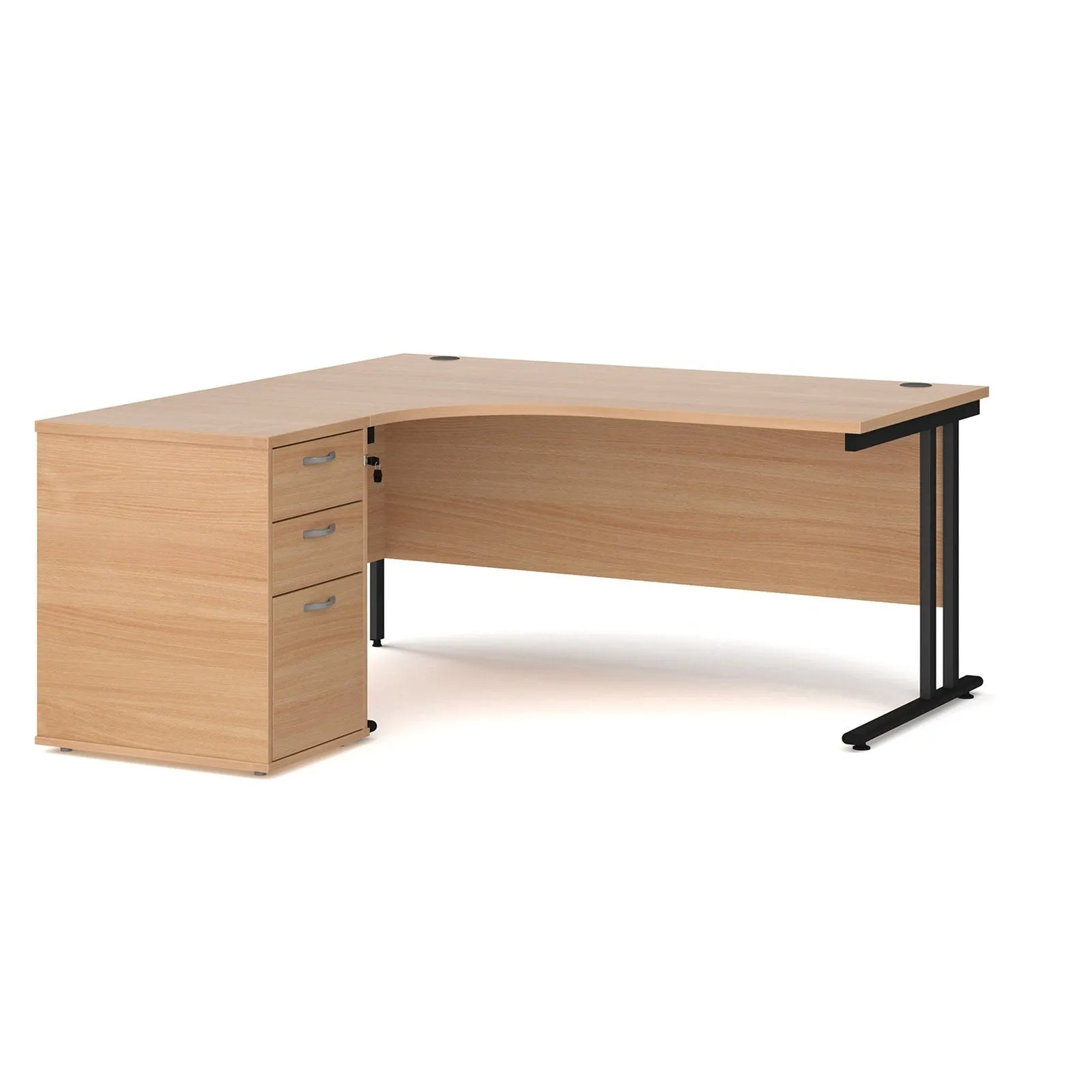 Maestro 25 left hand ergonomic desk with desk high pedestal