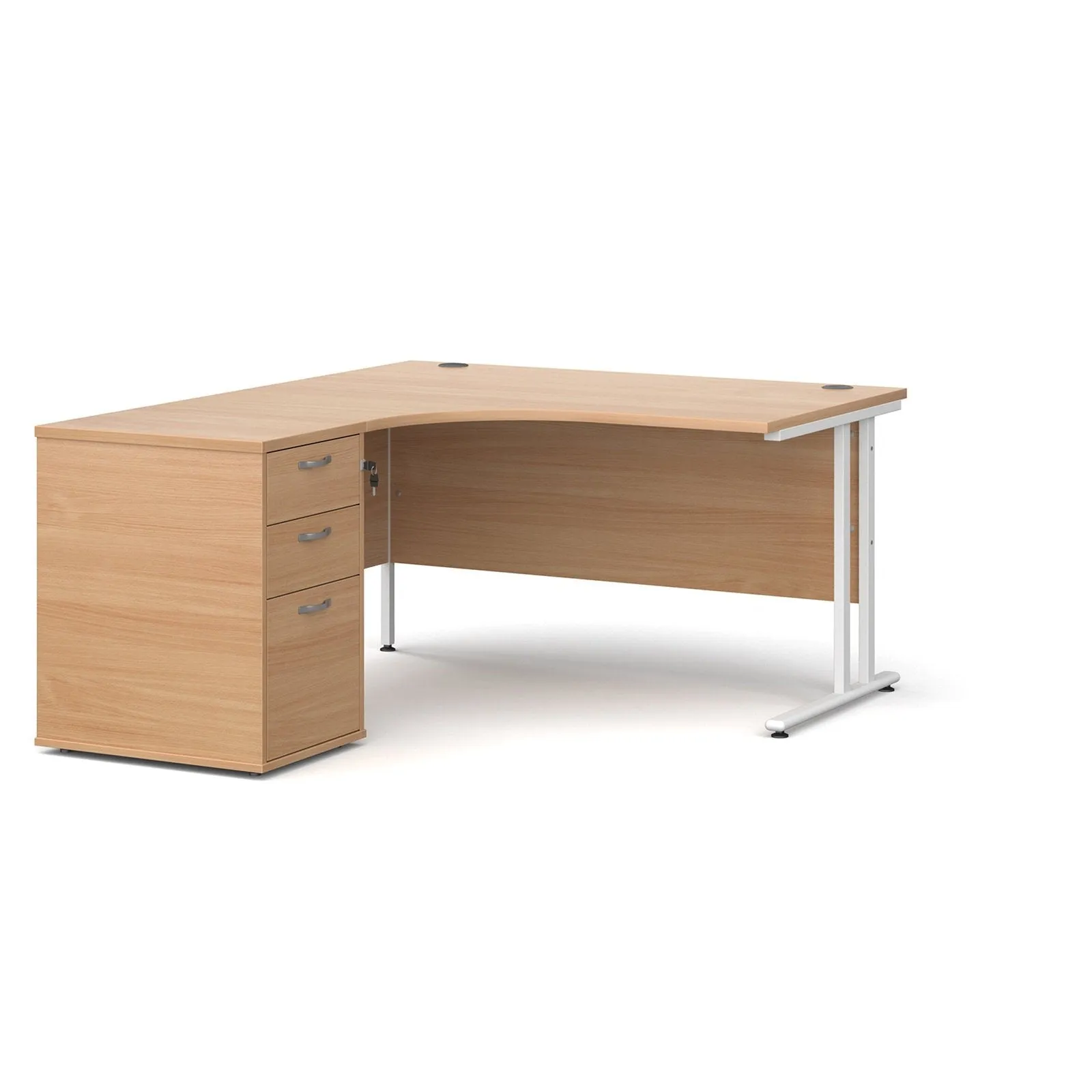 Maestro 25 left hand ergonomic desk with desk high pedestal