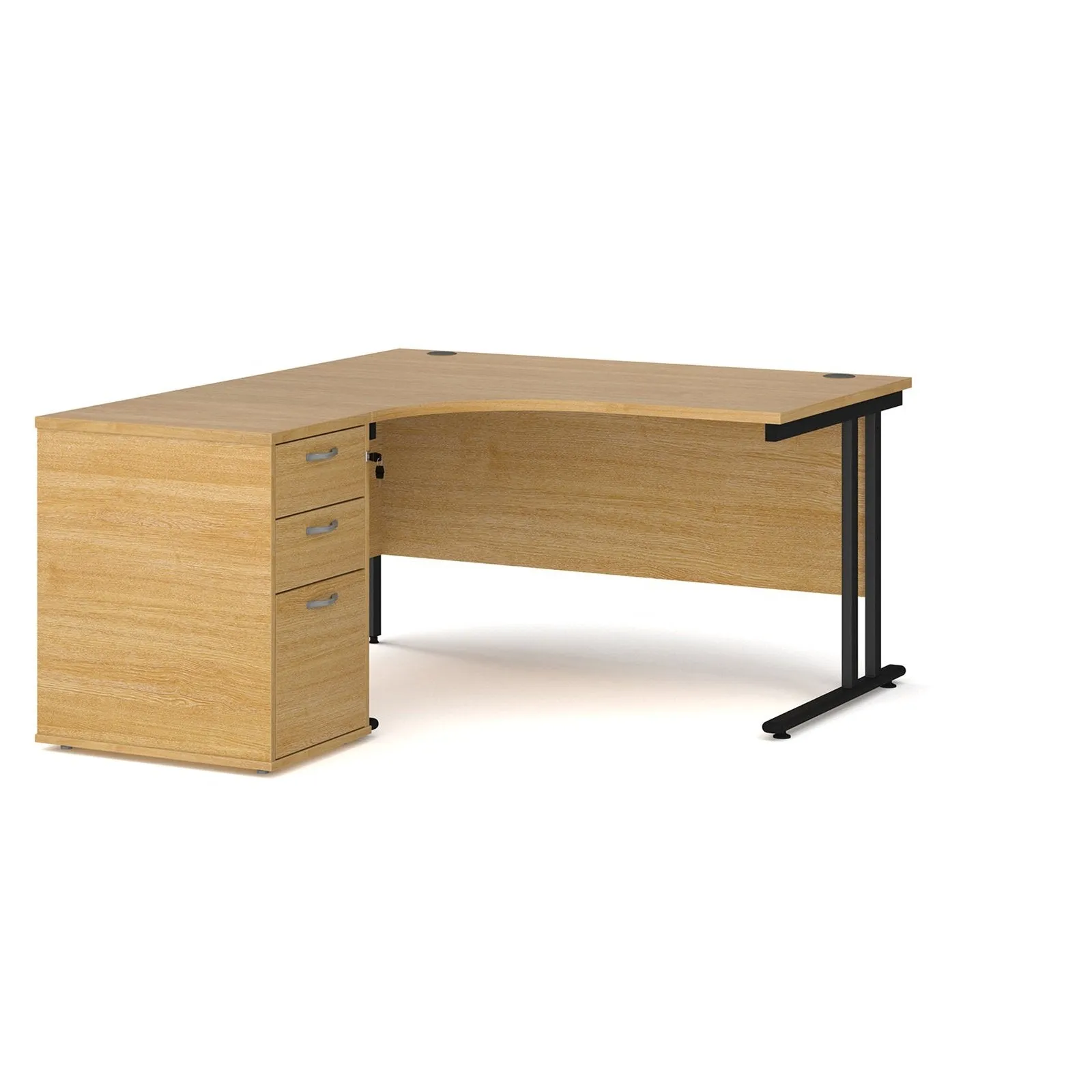 Maestro 25 left hand ergonomic desk with desk high pedestal