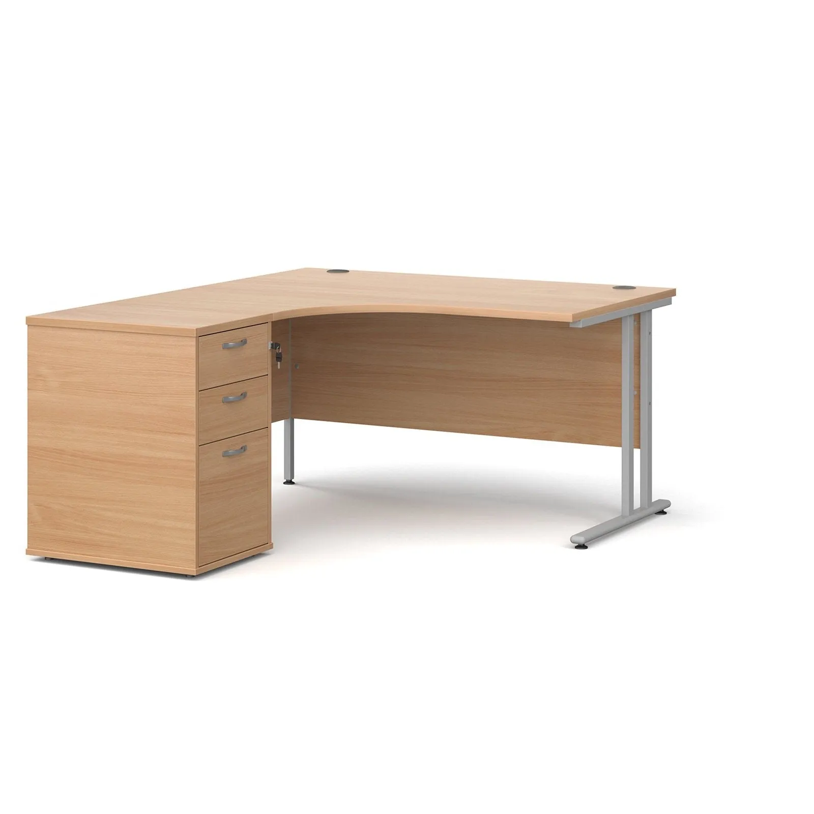 Maestro 25 left hand ergonomic desk with desk high pedestal