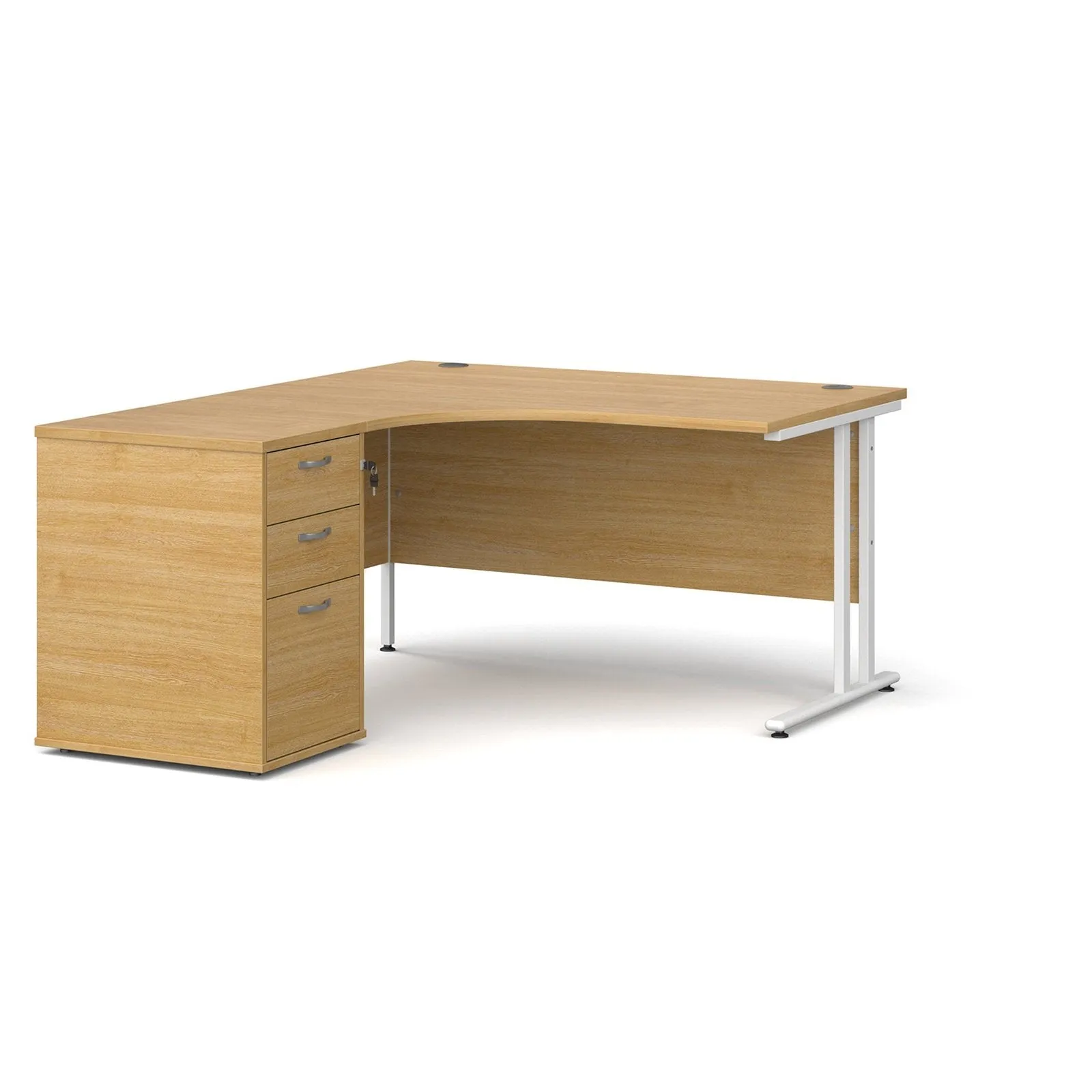 Maestro 25 left hand ergonomic desk with desk high pedestal