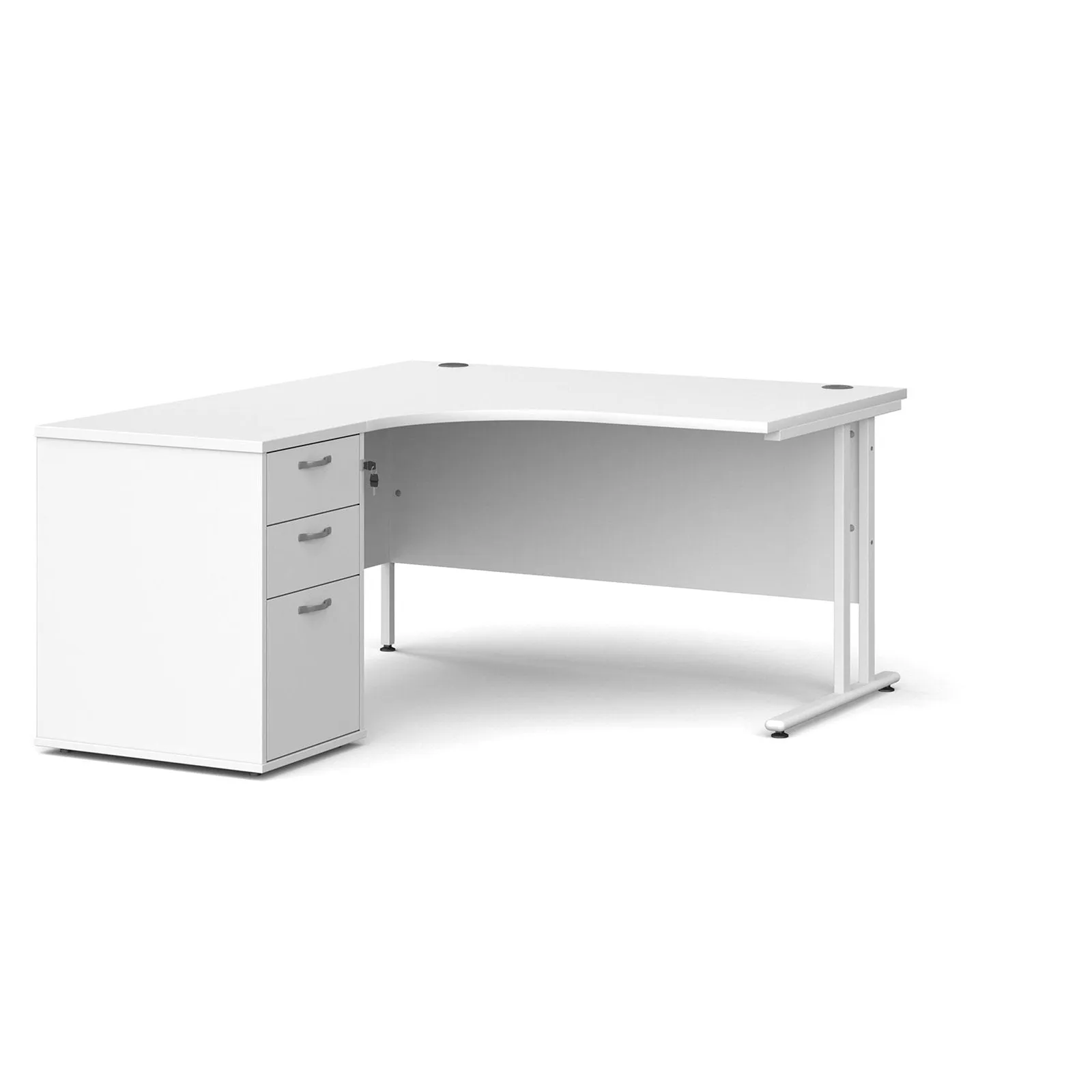 Maestro 25 left hand ergonomic desk with desk high pedestal