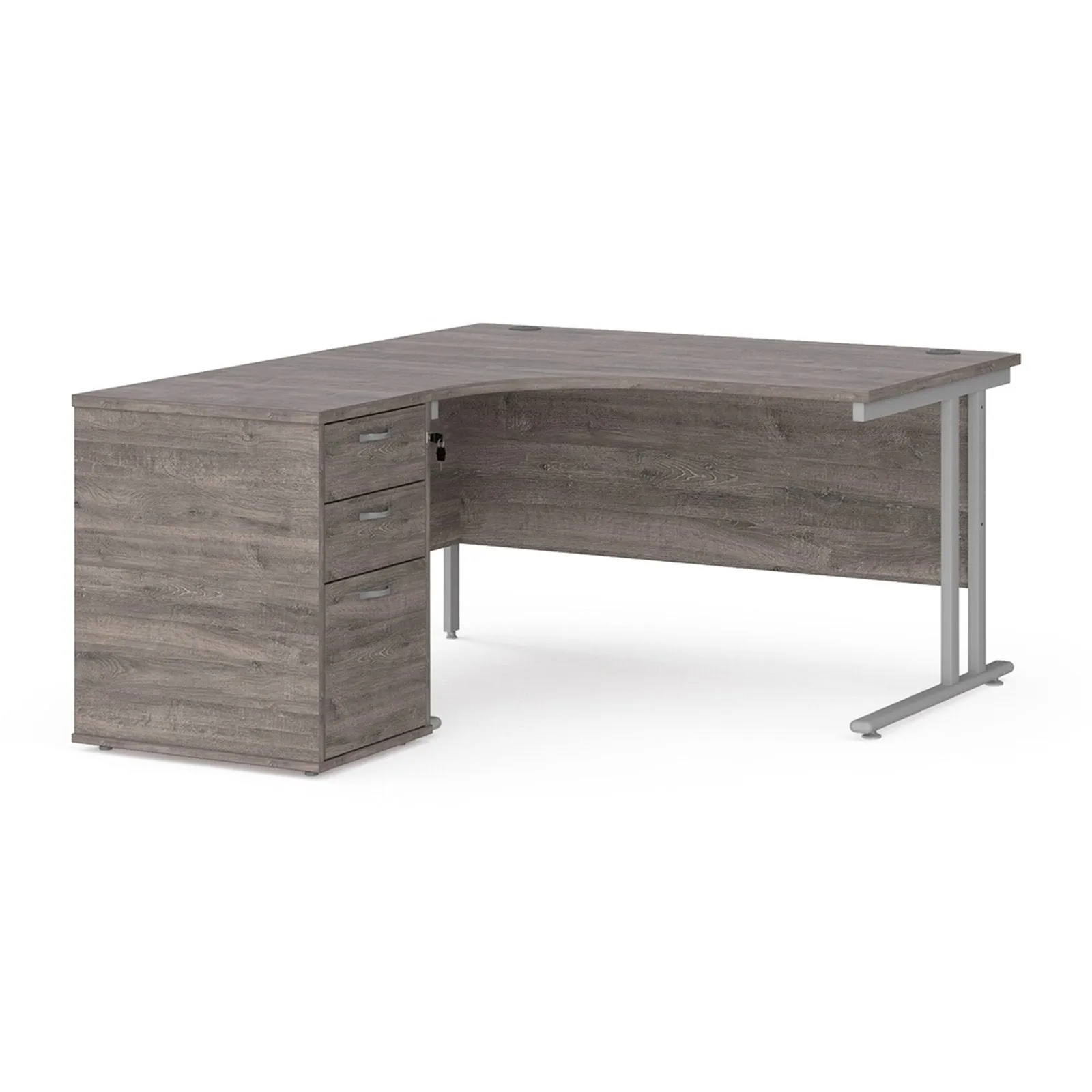 Maestro 25 left hand ergonomic desk with desk high pedestal