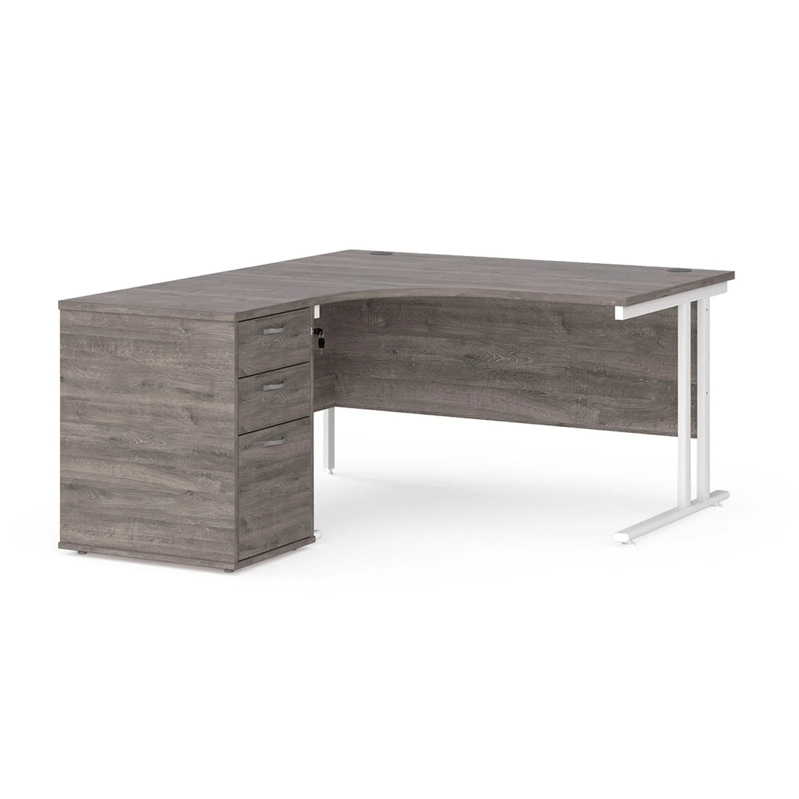 Maestro 25 left hand ergonomic desk with desk high pedestal