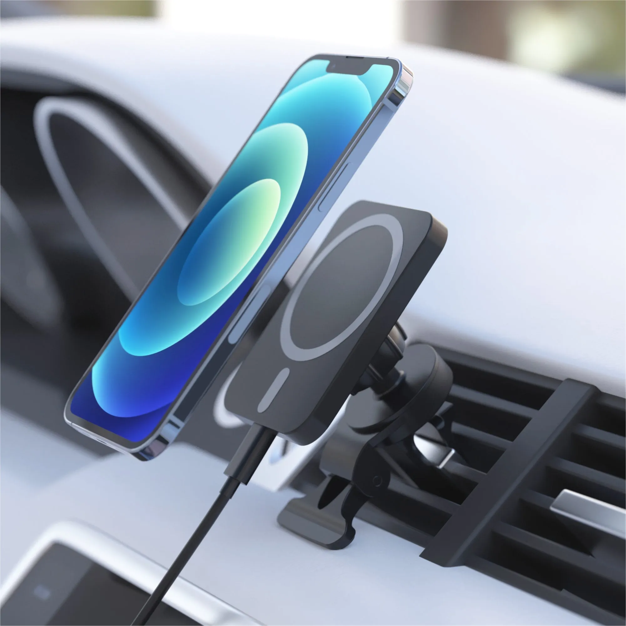 Magnetic MagSafe® Compatible Car Mount 15W Charging – Black