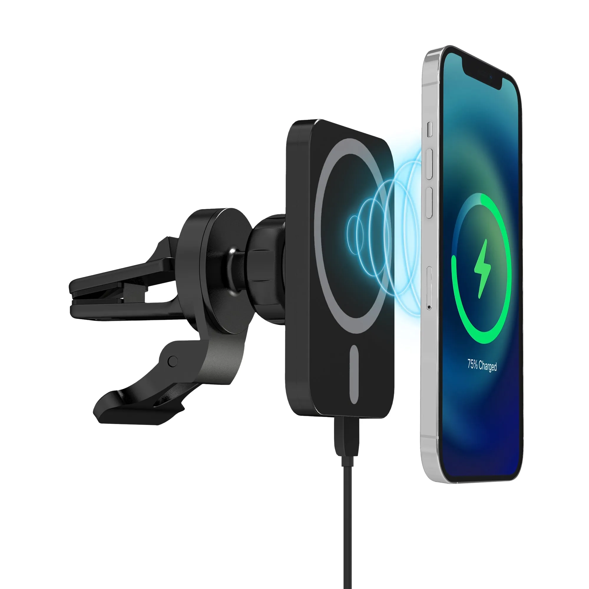 Magnetic MagSafe® Compatible Car Mount 15W Charging – Black