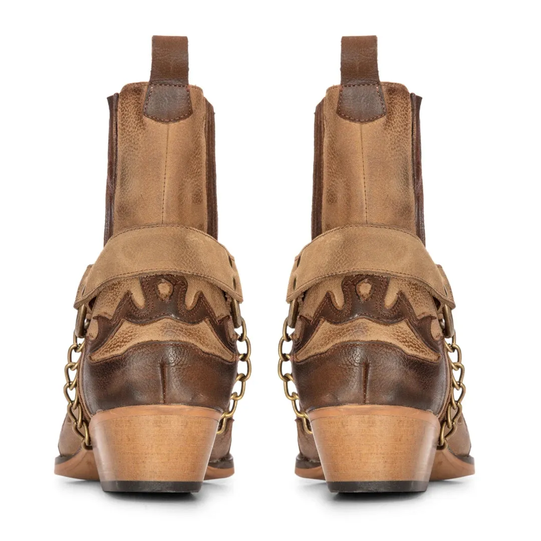 Mens Western Cowboy Boots Vintage Pointed Knight Ankle Country Boot Riding Real Leather