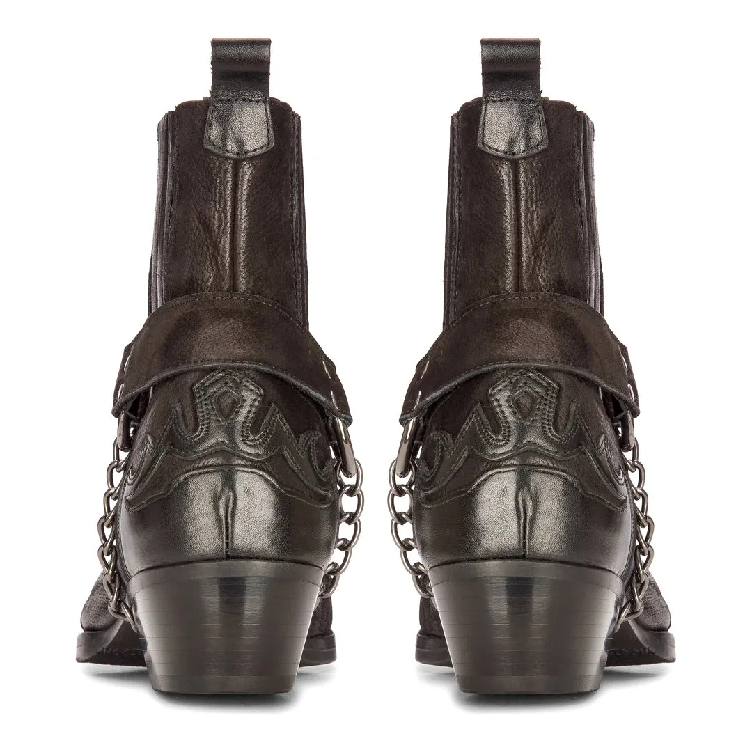 Mens Western Cowboy Boots Vintage Pointed Knight Ankle Country Boot Riding Real Leather