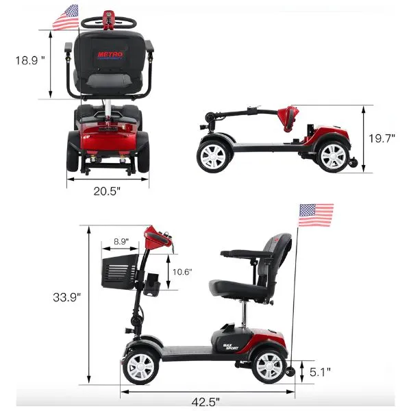 Metro Mobility Max Sport Portable 4-Wheel Mobility Scooter