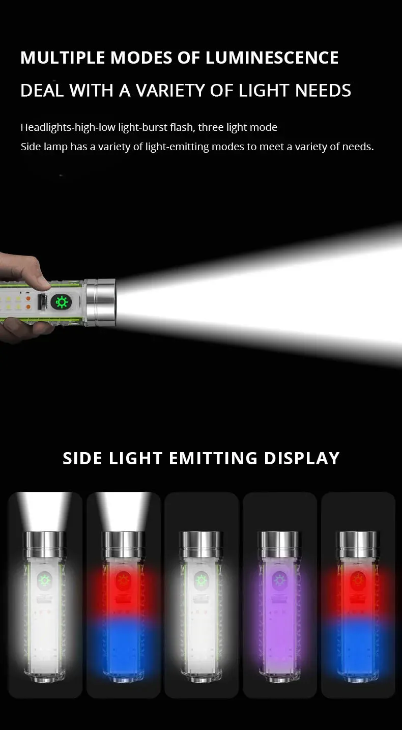 MINI Keychain Flashlight USB C Rechargeable LED Lampwith Magnet Camping UV Light Multifunction Portable Lights