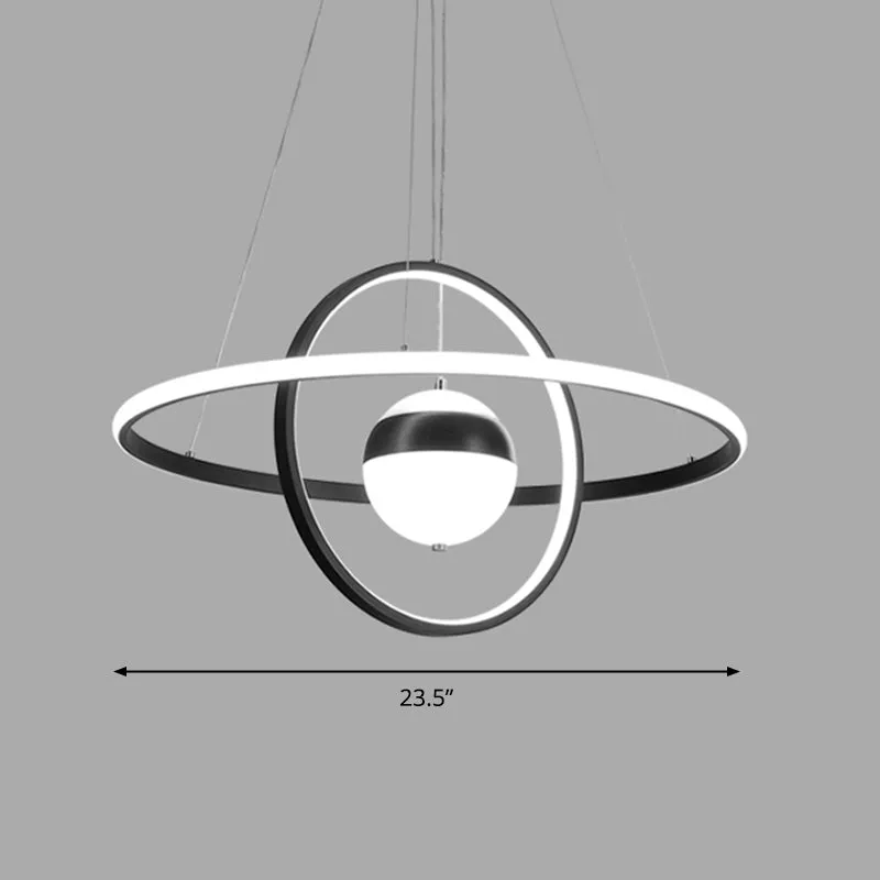 Minimalistic Black Acrylic Chandelier Pendant Light - Ball and Ring Shaped - Over Table