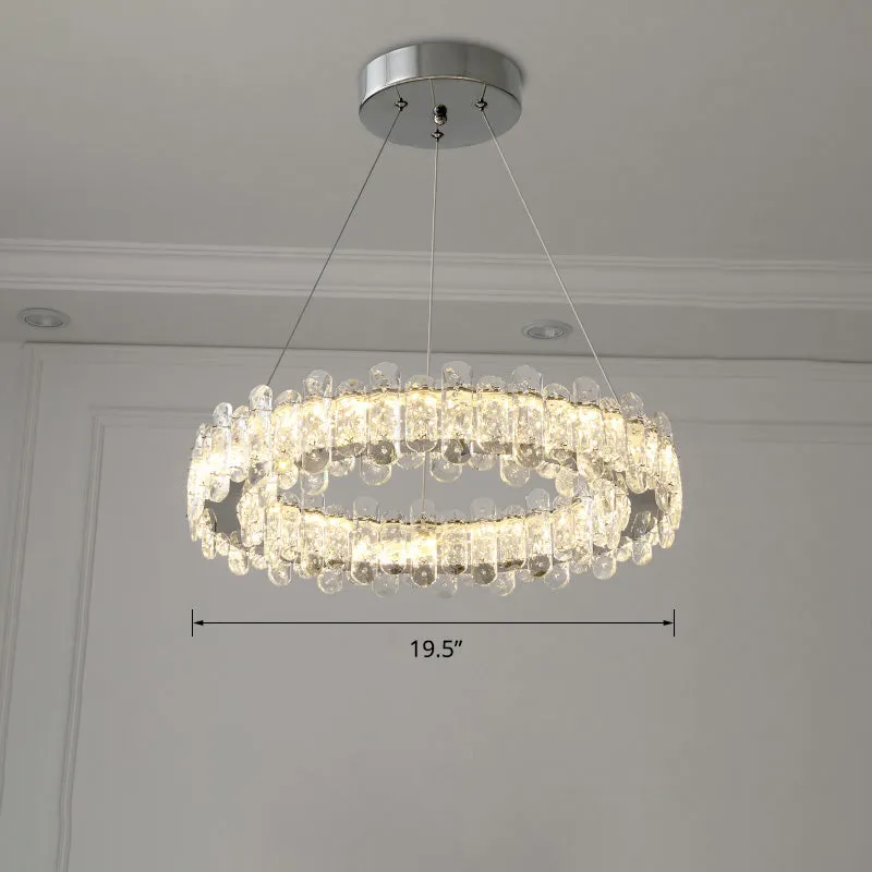 Modern K9 Crystal Ring LED Chandelier Pendant Light in Chrome Finish