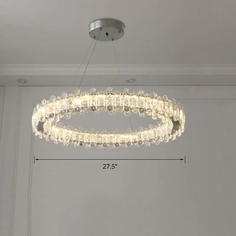Modern K9 Crystal Ring LED Chandelier Pendant Light in Chrome Finish