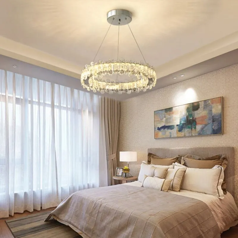 Modern K9 Crystal Ring LED Chandelier Pendant Light in Chrome Finish