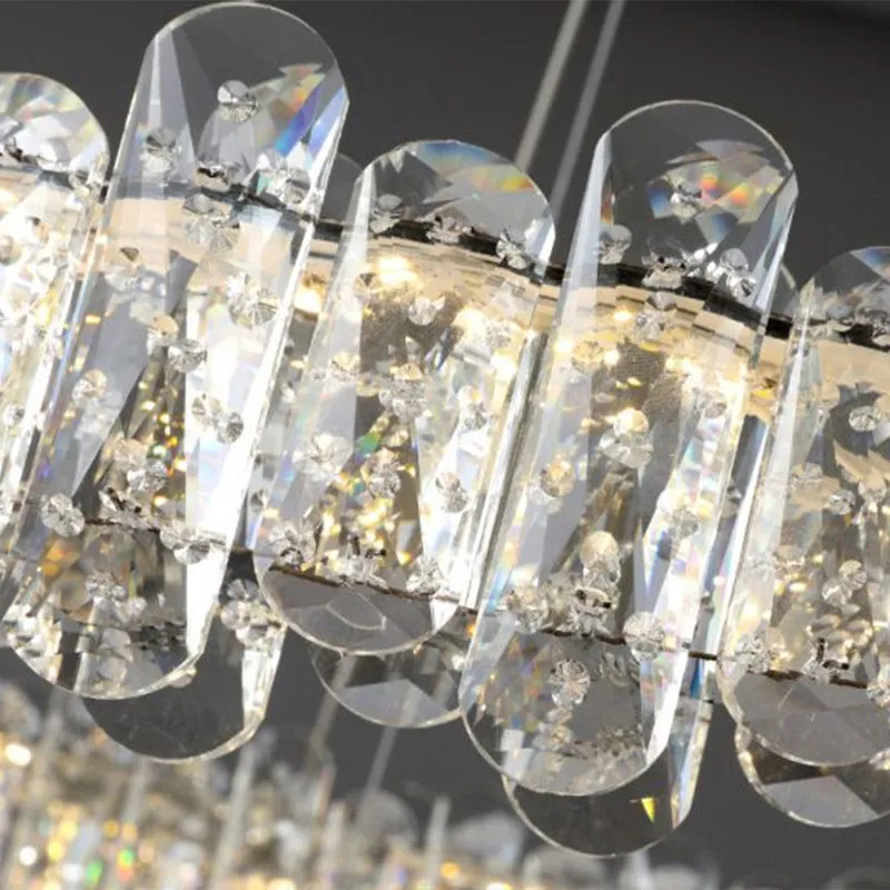 Modern K9 Crystal Ring LED Chandelier Pendant Light in Chrome Finish