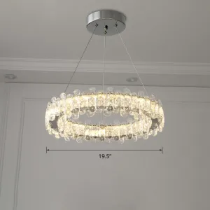 Modern K9 Crystal Ring LED Chandelier Pendant Light in Chrome Finish
