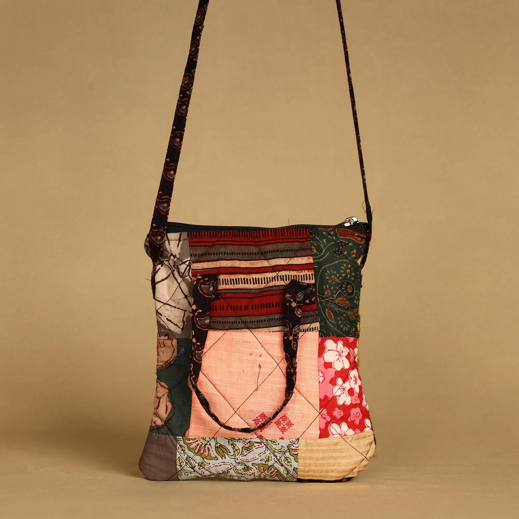 Multicolor - Handmade Quilted Cotton Patchwork Sling Bag 73