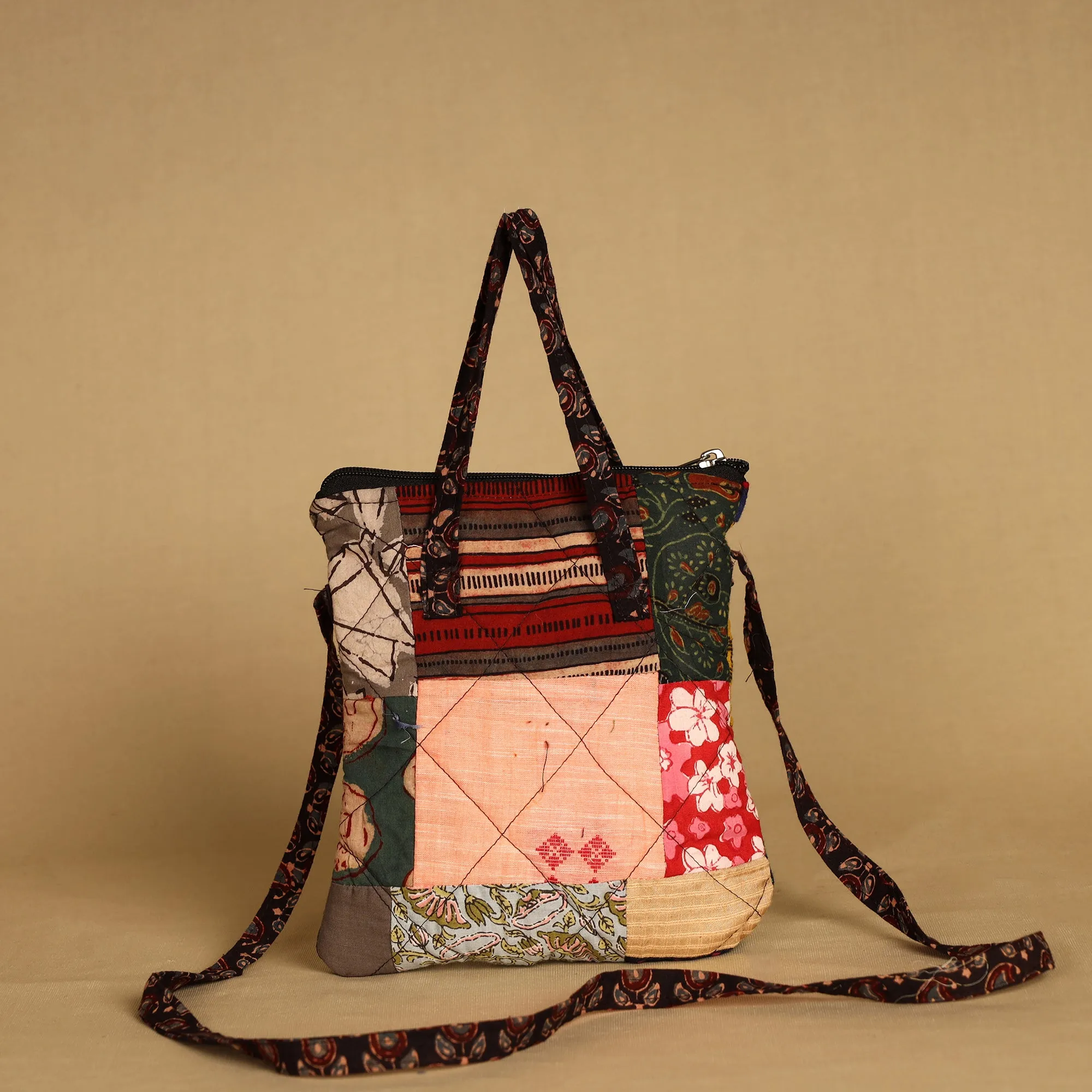 Multicolor - Handmade Quilted Cotton Patchwork Sling Bag 73