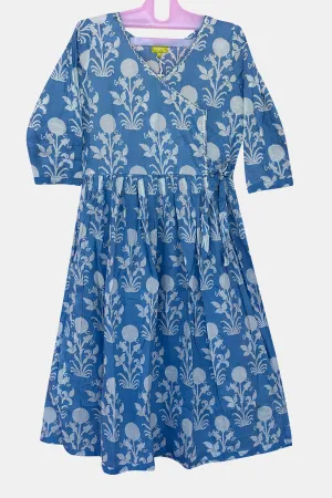 Mythri Office Wear V Neck Cotton Women's Kurthi with 3/4th Sleeves  - Blue - KU34
