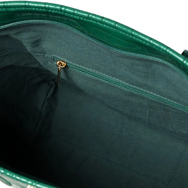 Pelle Luxur Women's Forest Green, Premium PU Handheld Bag, Large Size with Zipper Closure