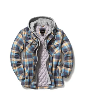 Quilted Lined Flannel Hooded Shirt Jacket with Zipper [HOK740]