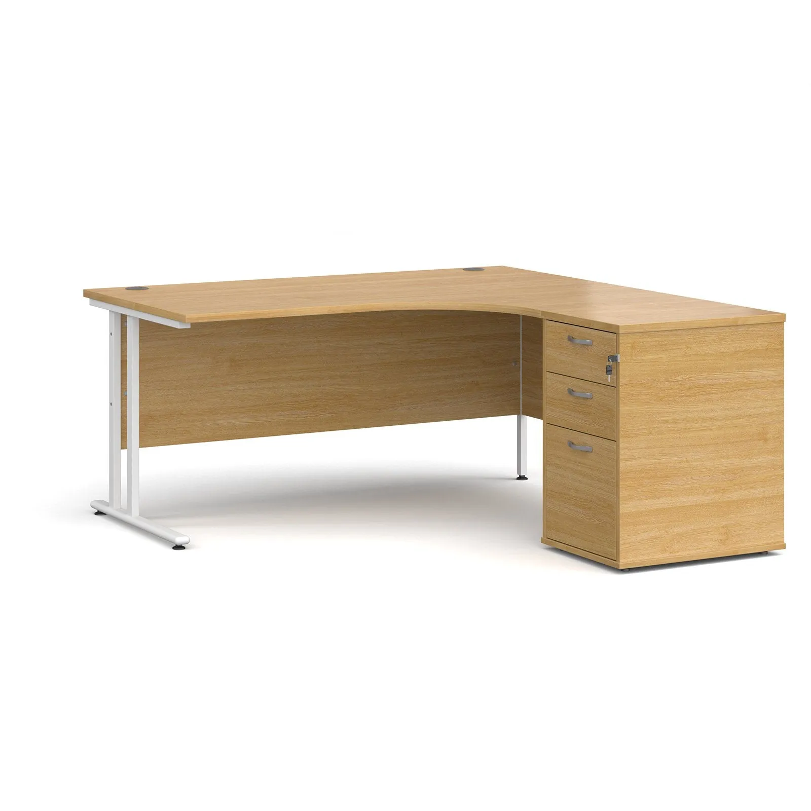 Right hand Corner Desk with pedestal - Walnut, White, Oak and Modern Grey Oak