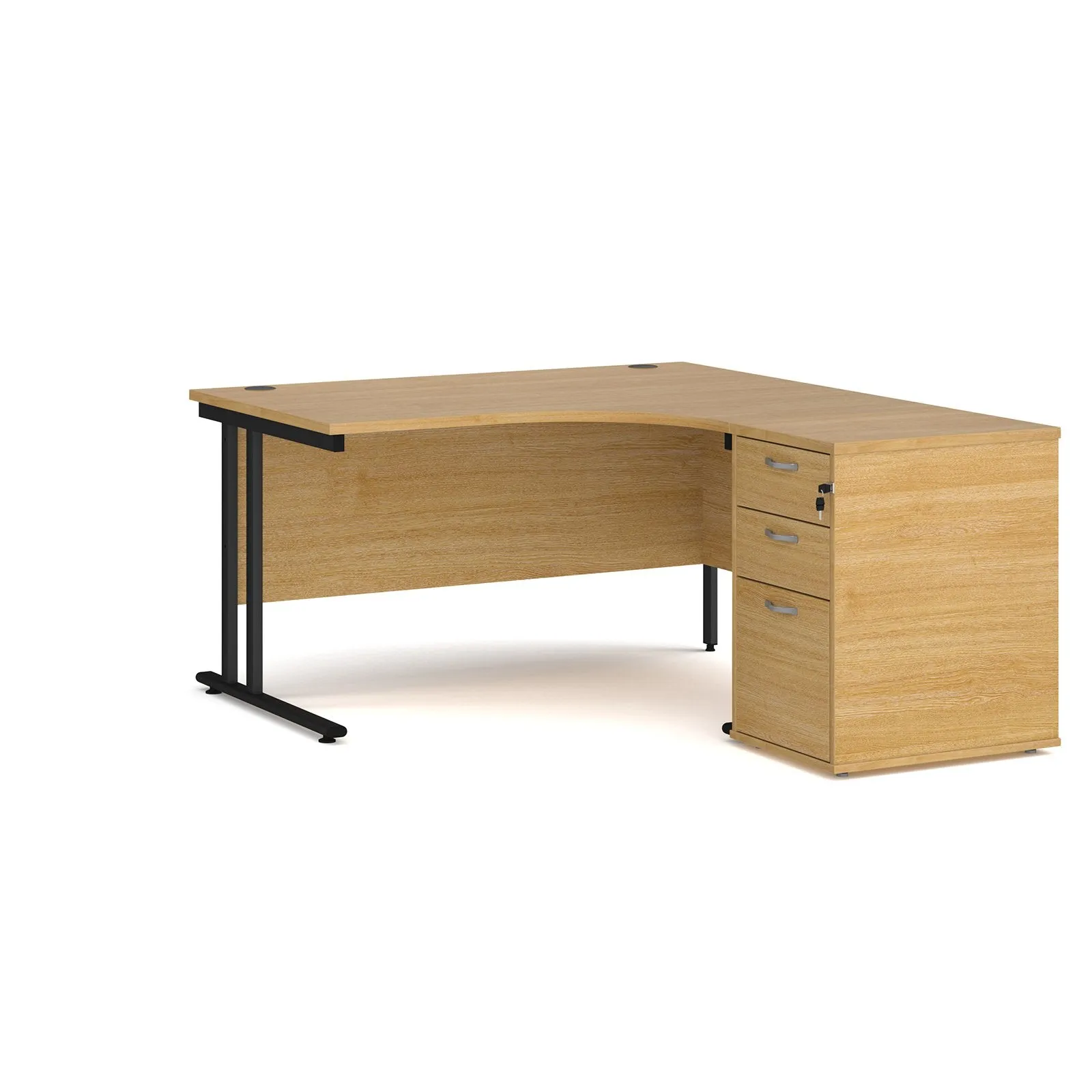Right hand Corner Desk with pedestal - Walnut, White, Oak and Modern Grey Oak