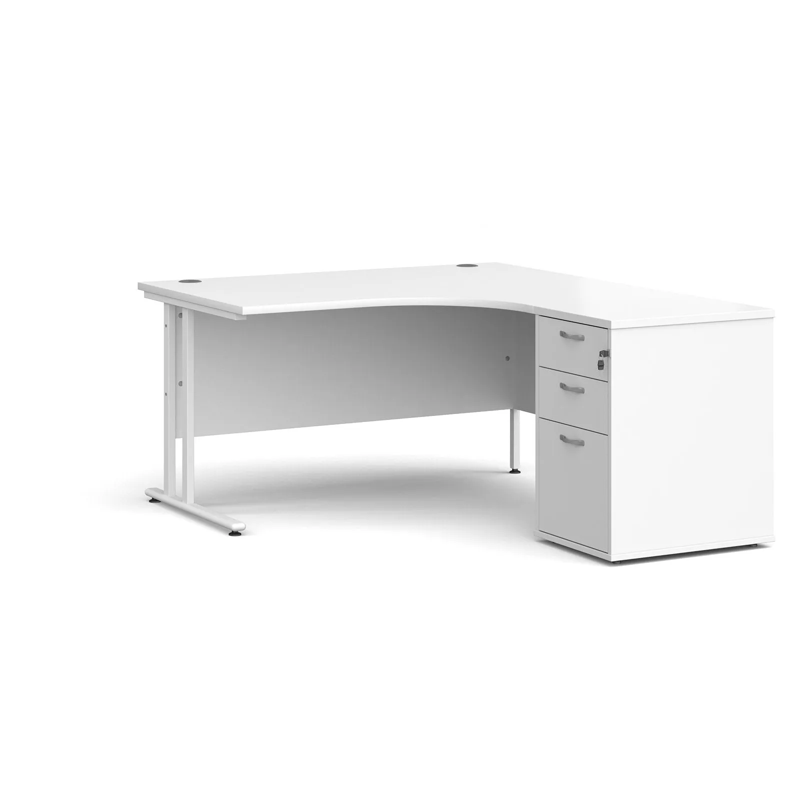 Right hand Corner Desk with pedestal - Walnut, White, Oak and Modern Grey Oak